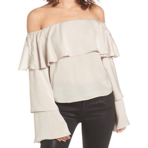 Leith Tops - Leith Off the Shoulder Silky Ruffle Top M